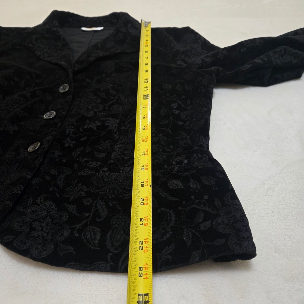 Talbots Womens Black Floral Damask Corduroy Blazer Jacket 3-Button Cotton L - Picture 6 of 16
